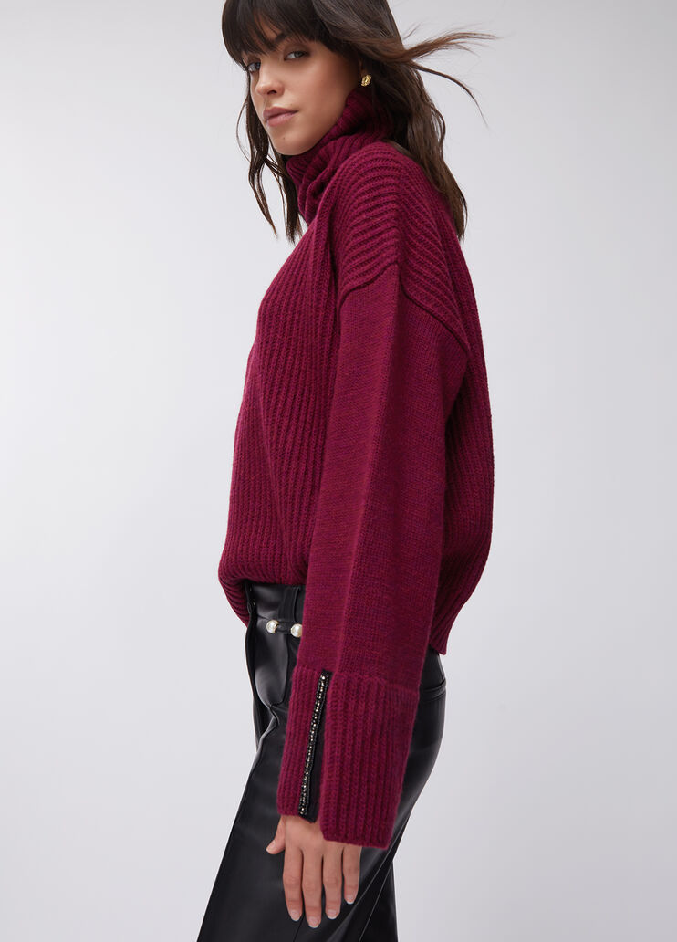 Wool polo-neck with gemstones burgundy Liu Jo - medium