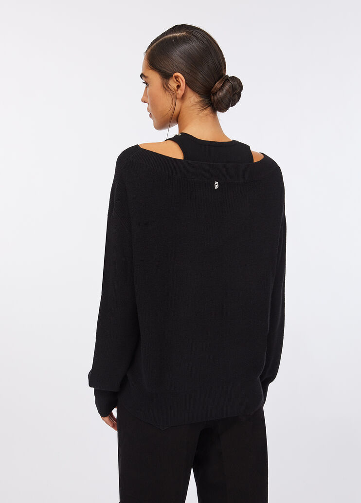 Jumper with bejewelled embroidery black Liu Jo - large image number 1