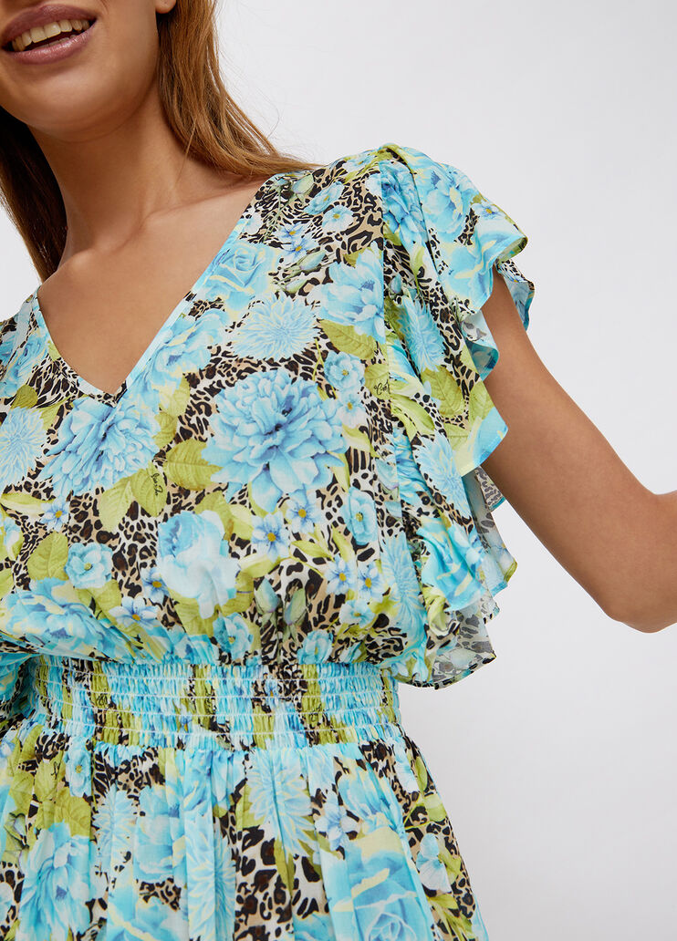 Short flowery dress animal-print turquoise flowers Liu Jo - large image number 2 Short flowery dress animal-print turquoise flowers Liu Jo - large image number 2