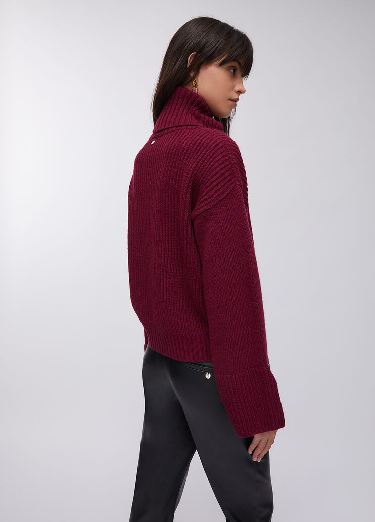 Wool polo-neck with gemstones burgundy Liu Jo - large image number 1