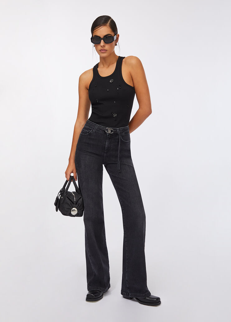 Flared jeans with belt black denim Liu Jo - large image number 4