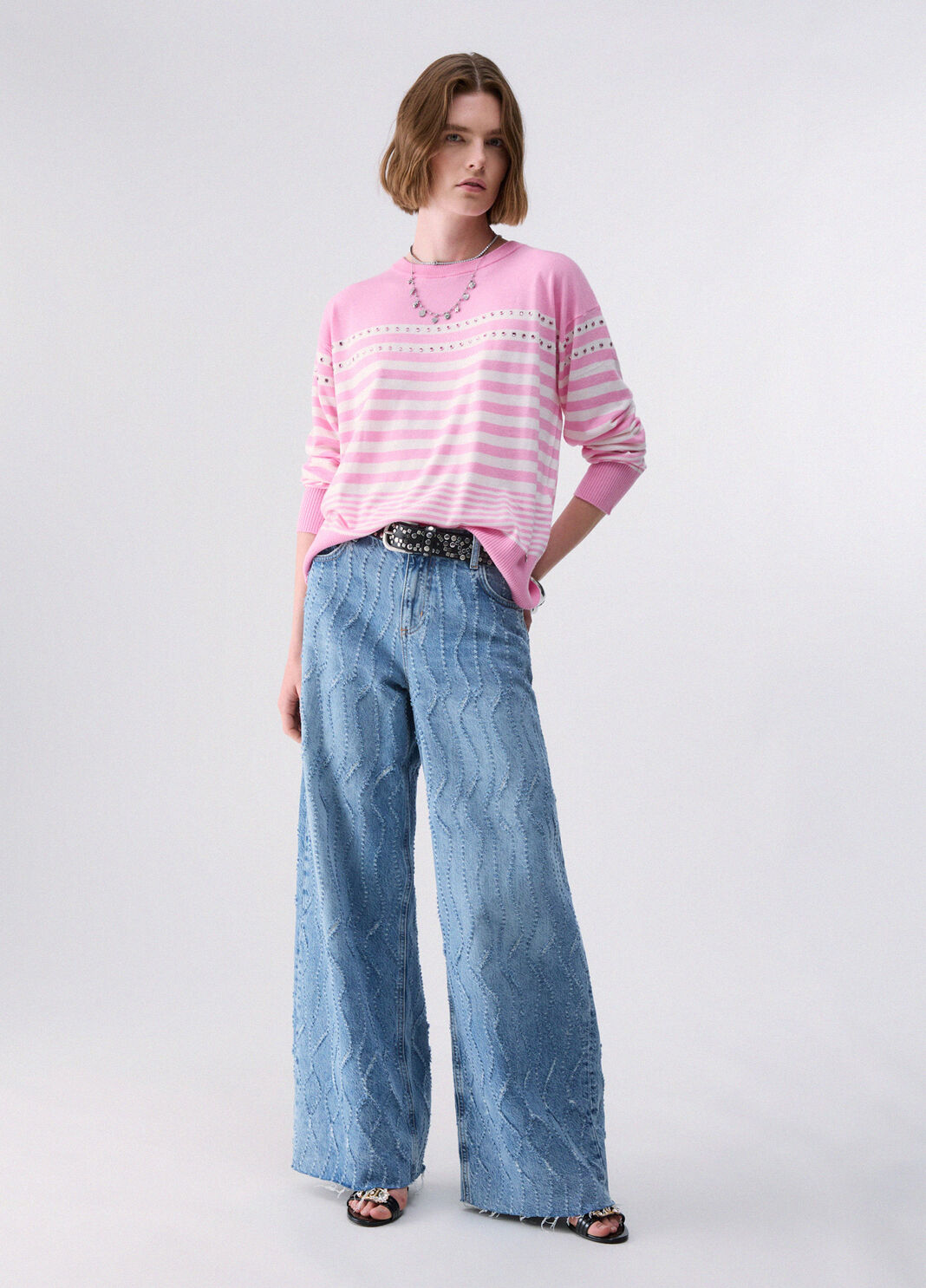 Wool jumper with studs pink/white Liu Jo - large image number 3