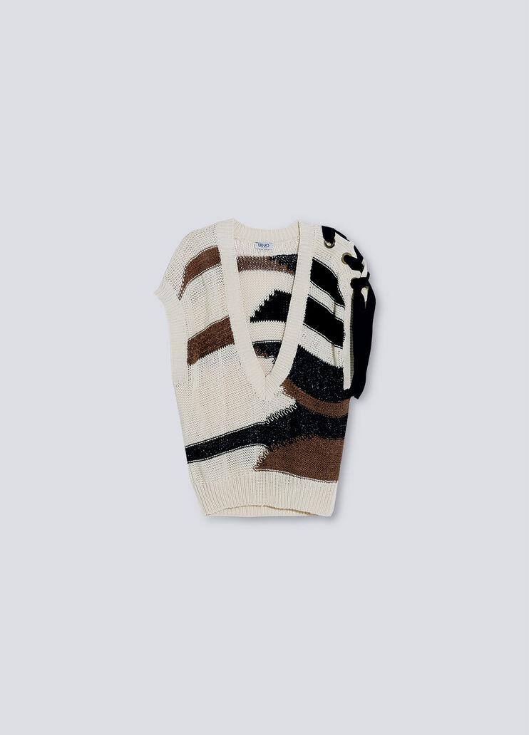 Gilet with maxi bow white/brown Liu Jo - large image number 4