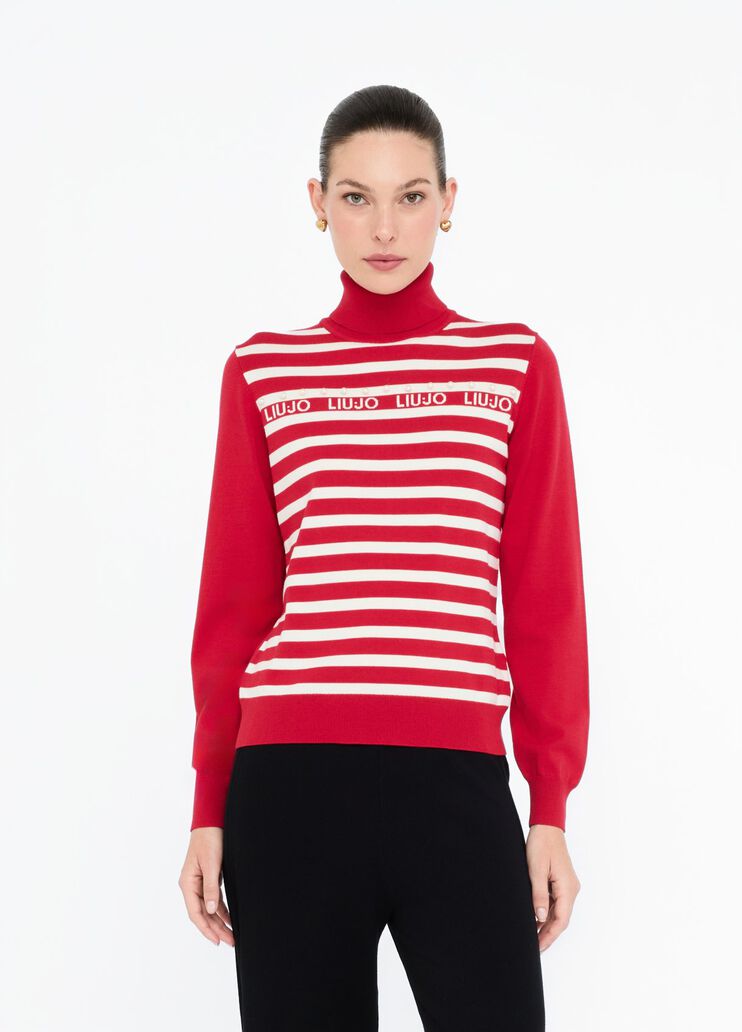 Pull à col roulé avec rayures rouge cerise Liu Jo - medium