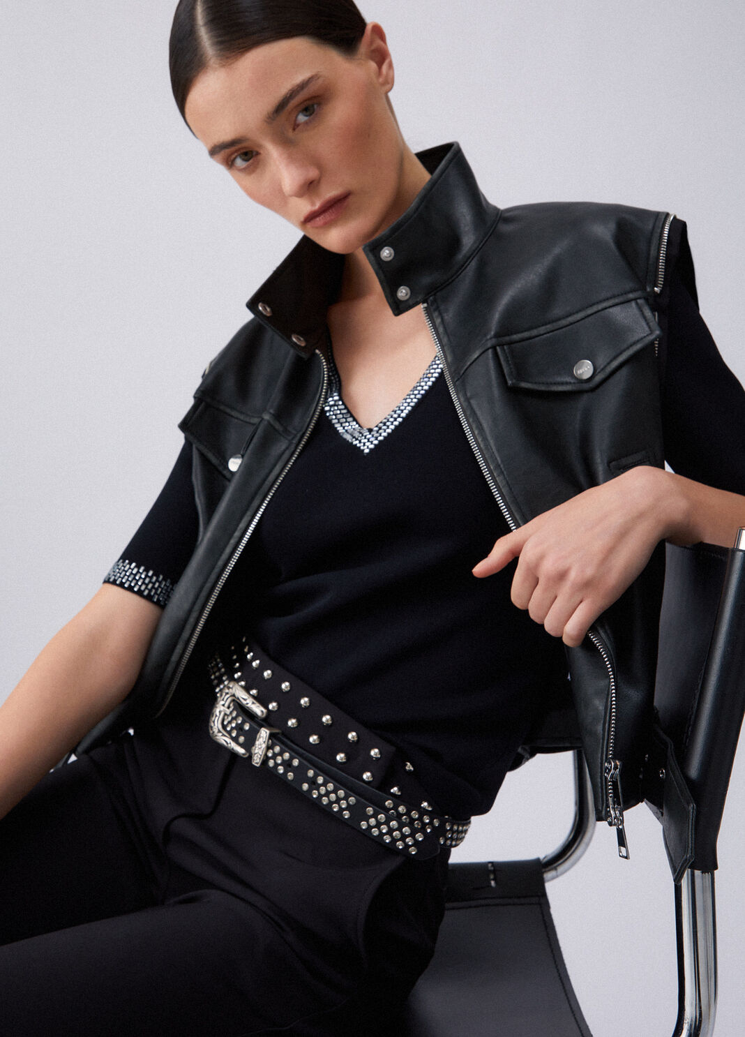 Knit t-shirt with gemstones black Liu Jo - large image number 2