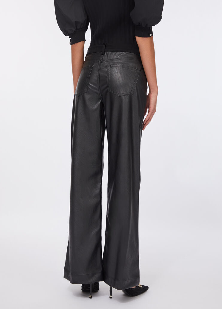 Pantalon évasé en tissu enduit noir Liu Jo - large image number 1
