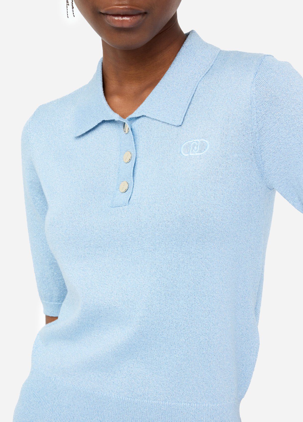 Lurex® knit polo-shirt colour emerald blue | Liu Jo
