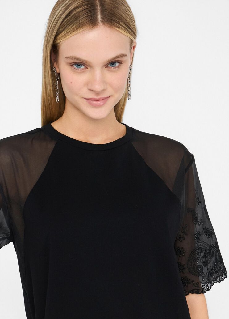 Cotton and organza T-shirt black Liu Jo - large image number 2 Cotton and organza T-shirt black Liu Jo - large image number 2