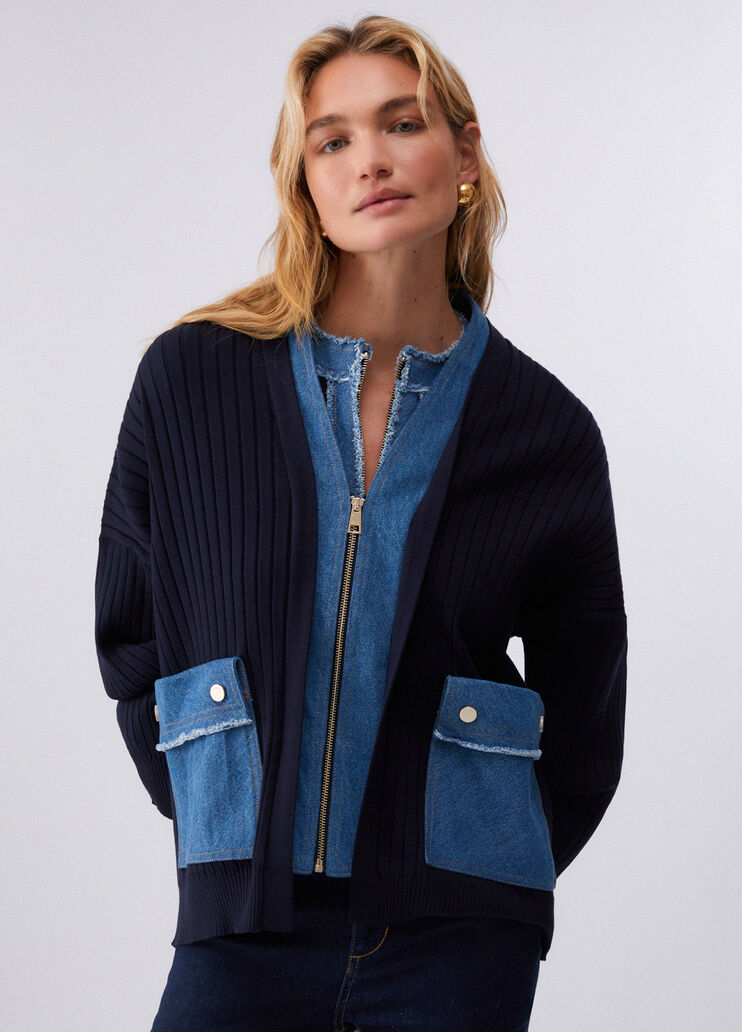 Cardigan &agrave; rayures bleu fonc&eacute; Liu Jo - medium