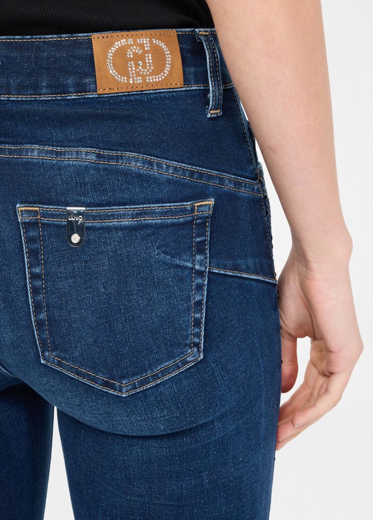 Cropped flared jeans with gemstones dark blue denim Liu Jo - large image number 4 Cropped flared jeans with gemstones dark blue denim Liu Jo - large image number 4