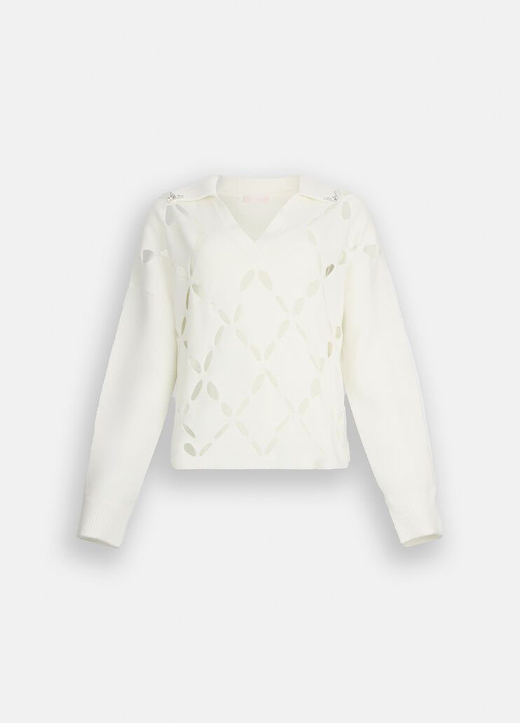 Pullover aus 100 % Wolle mit Schmuckstickerei Wollweiß Liu Jo - large image number 6