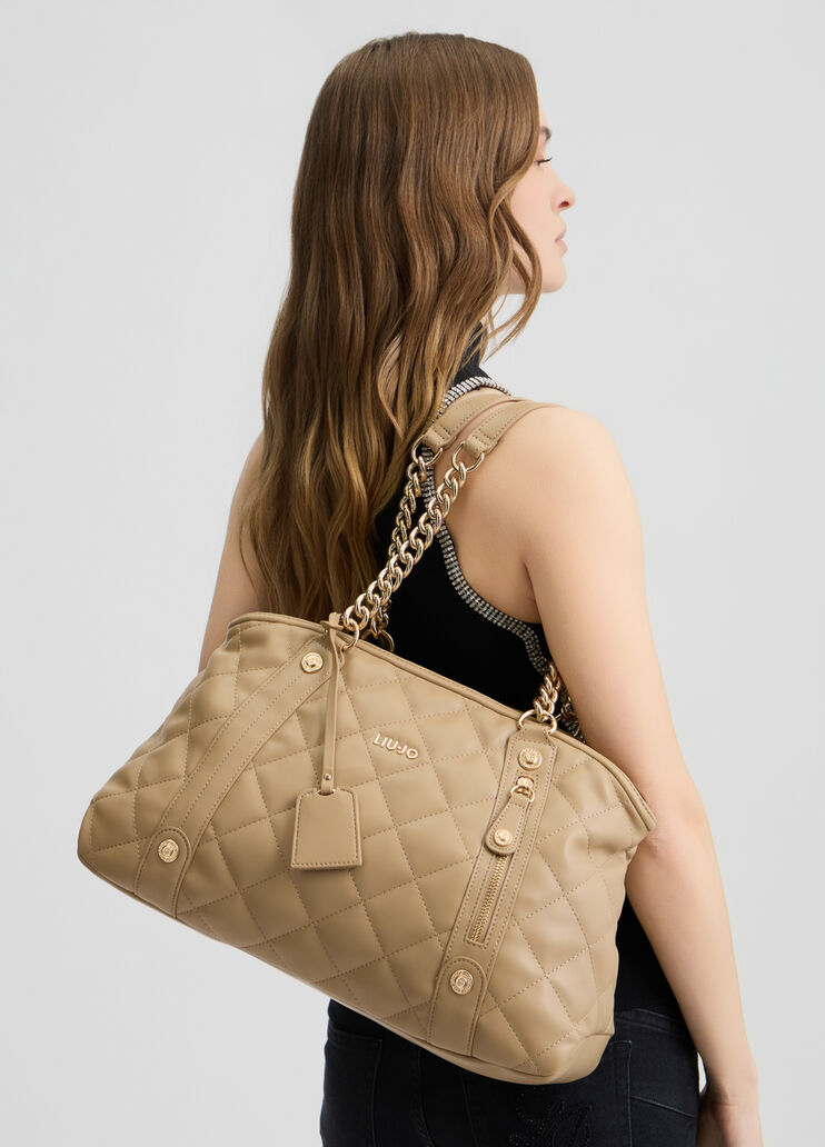 Quilted shopping tote with charm pink/iconic Liu Jo - medium Quilted shopping tote with charm pink/iconic Liu Jo - medium