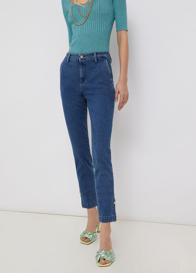 Chinos with jewel buttons blue denim Liu Jo - large image number 0 Chinos with jewel buttons blue denim Liu Jo - large image number 0