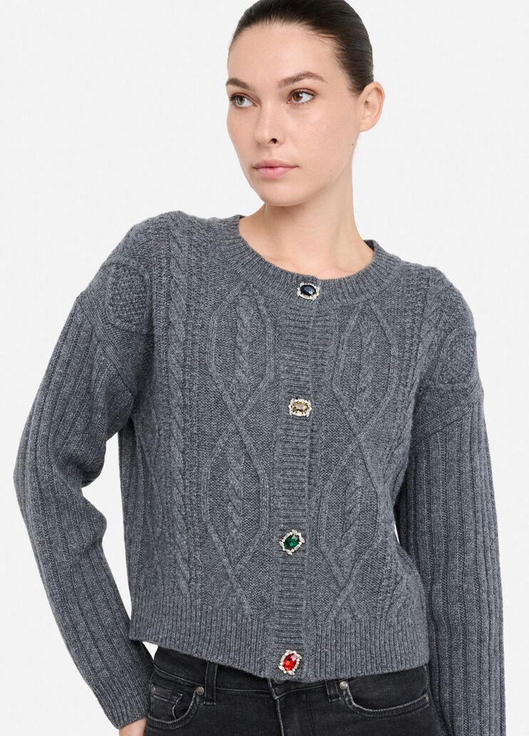 Wool cardigan with bejewelled buttons grey Liu Jo - medium Wool cardigan with bejewelled buttons grey Liu Jo - medium