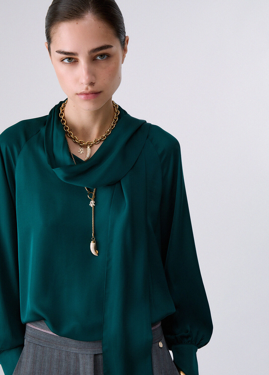 Satin Blouse with Bow dark green Liu Jo - large image number 4