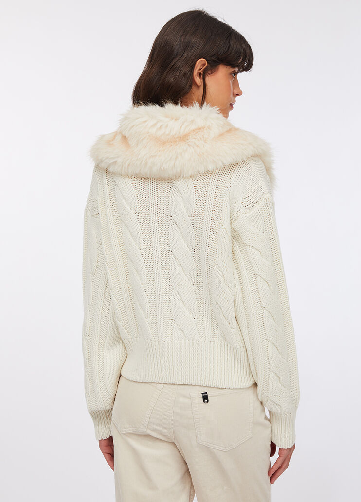 Cardigan in lana con pelliccia sintetica panna Liu Jo - large image number 1
