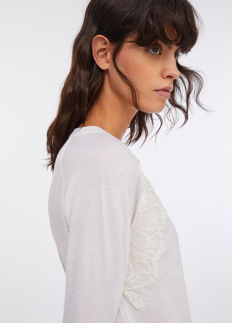 Wool jumper with lace milk Liu Jo - large image number 3 Wool jumper with lace milk Liu Jo - large image number 3