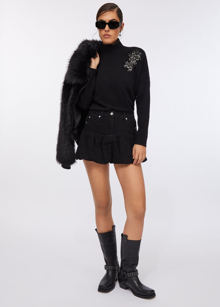 100% wool jumper with bejewelled embroidery black with embroidery Liu Jo - large image number 5