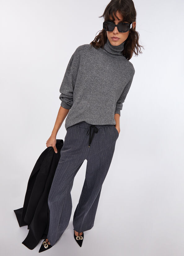 Pantaloni in flanella gessata gessato blu Liu Jo - medium