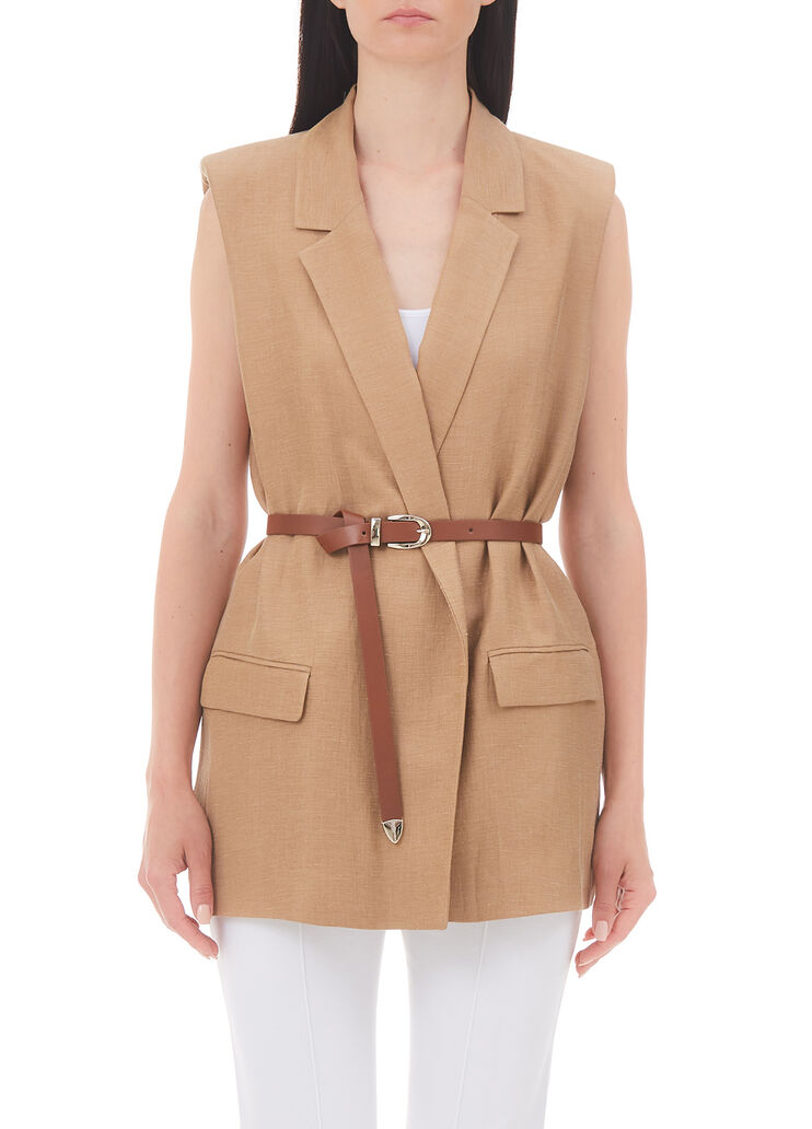 Linen gilet with shoulder pads beige Liu Jo - large image number 0 Linen gilet with shoulder pads beige Liu Jo - large image number 0