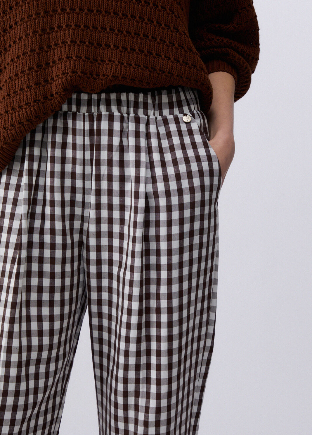 Pantaloni vichy in misto lino vichy marrone Liu Jo - large image number 4