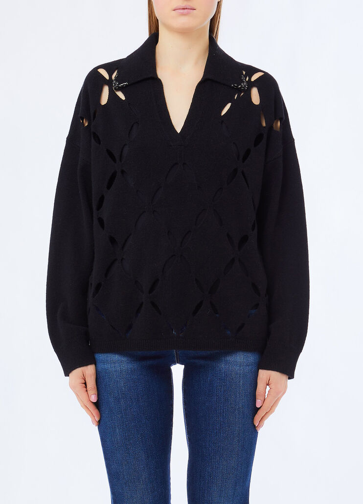 Jersey de 100&nbsp;% lana con bordados de pedrer&iacute;a negro Liu Jo - medium