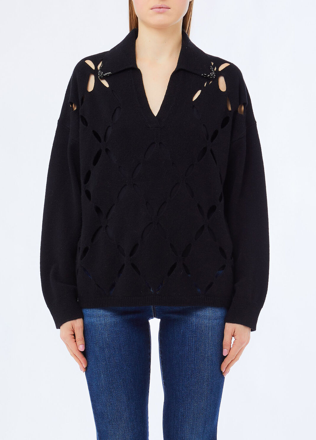 Jersey de 100&nbsp;% lana con bordados de pedrer&iacute;a negro Liu Jo - large image number 0