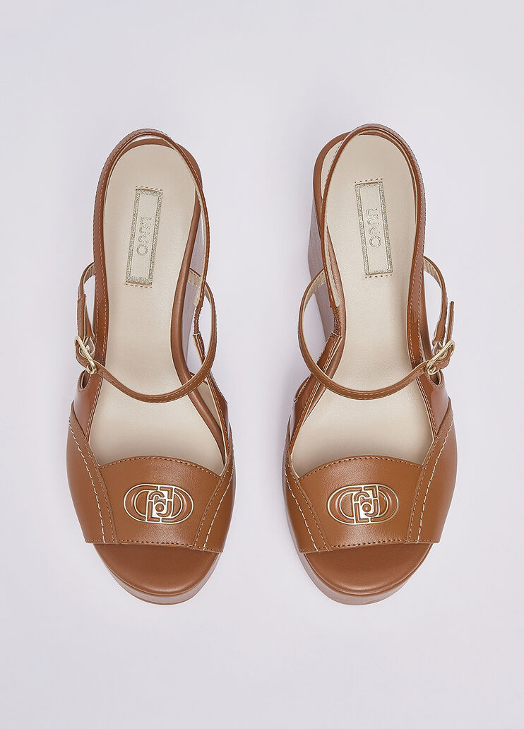 Leather and patent leather slingback wedges cognac Liu Jo - medium
