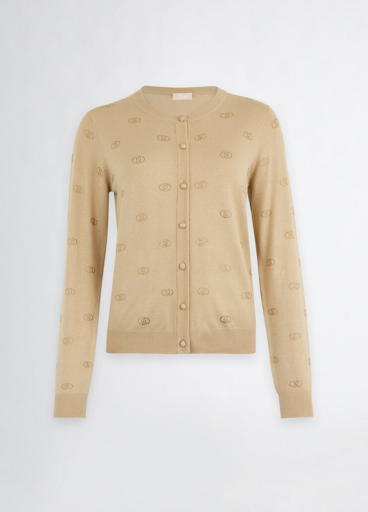 Cardigan with logo and rhinestones beige Liu Jo - large image number 6 Cardigan with logo and rhinestones beige Liu Jo - large image number 6