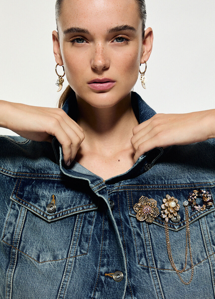 Jacket in denim with spille jewel colour dark blue denim | Liu Jo