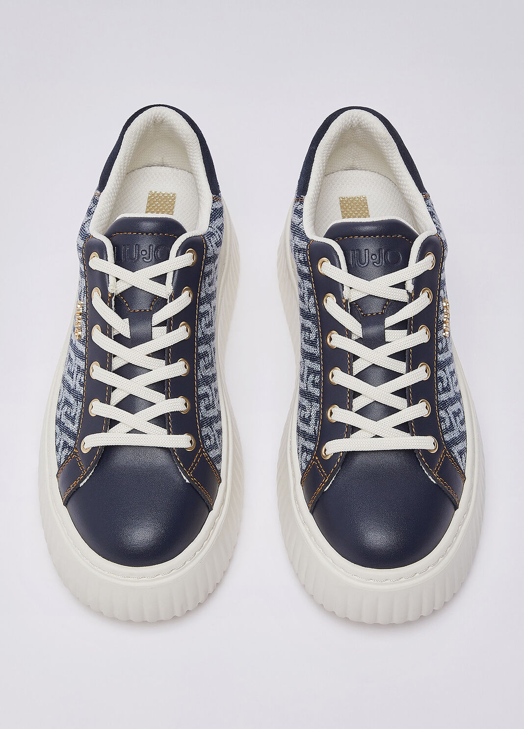 Sneakers &agrave; plateforme en denim monogramme bleu fonc&eacute; Liu Jo - large image number 3