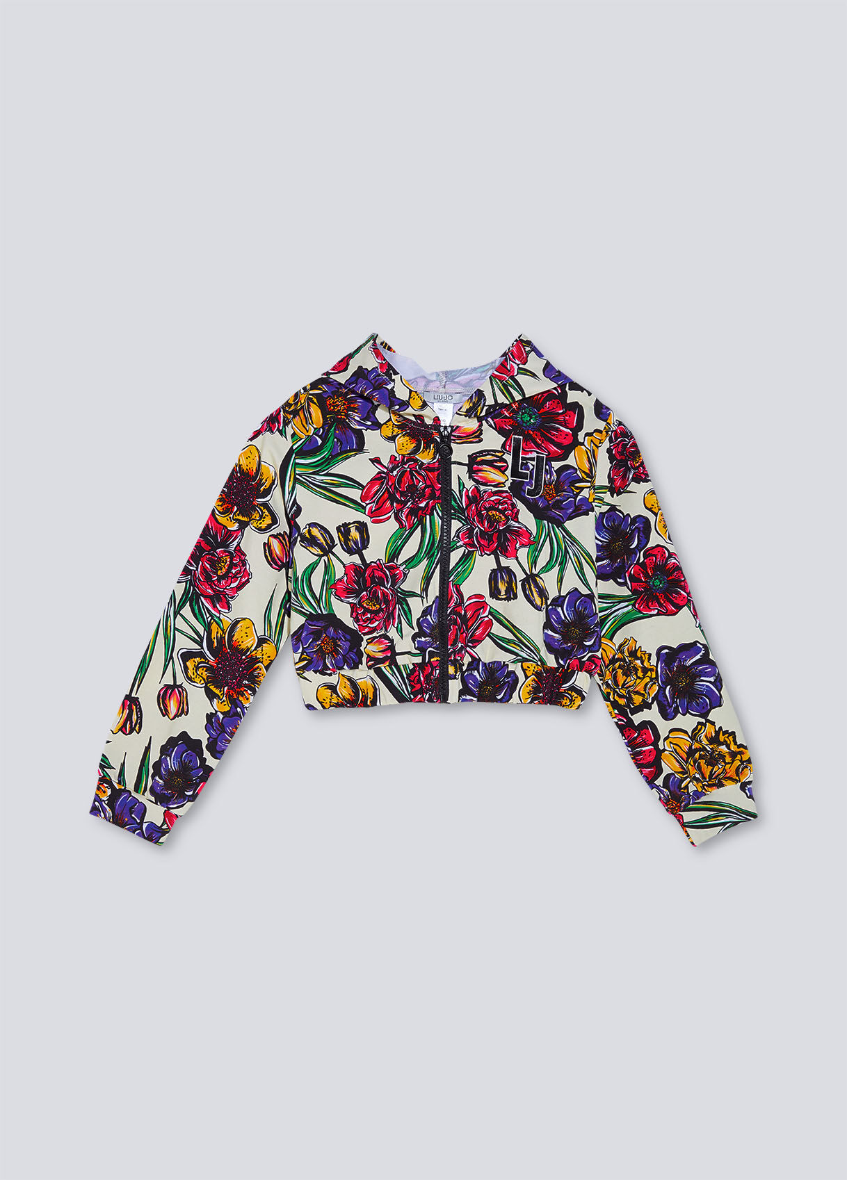 Felpa a fiori con zip e cappuccio