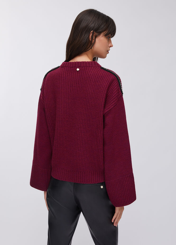 Pull en laine avec strass bordeaux Liu Jo - large image number 1