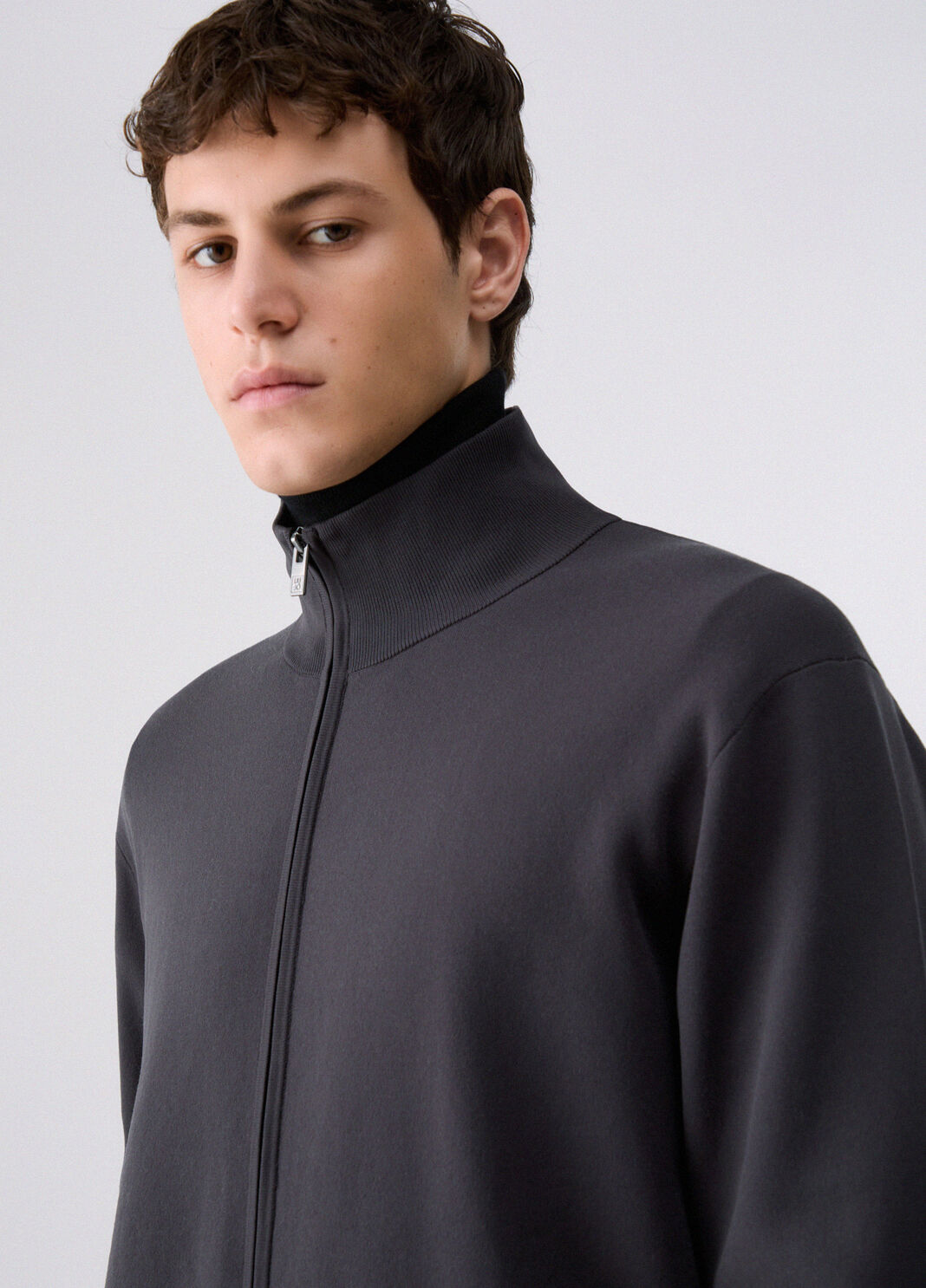 Zip-up sweater in smooth cotton dark grey Liu Jo - large image number 4
