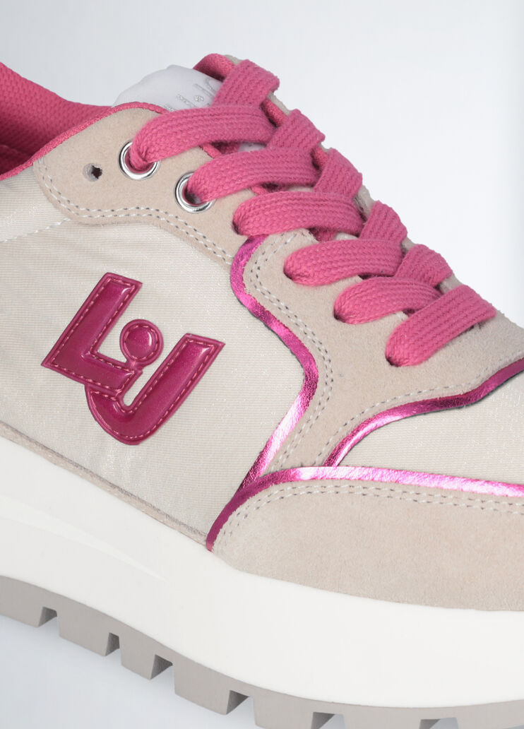Platform sneakers in suede and nylon beige/fuchsia Liu Jo - large image number 4 Platform sneakers in suede and nylon beige/fuchsia Liu Jo - large image number 4