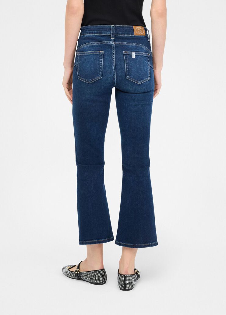 Cropped flared jeans with gemstones dark blue denim Liu Jo - large image number 1 Cropped flared jeans with gemstones dark blue denim Liu Jo - large image number 1
