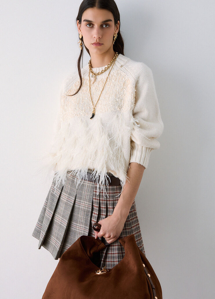 Maglia con piume e paillettes burro Liu Jo - medium