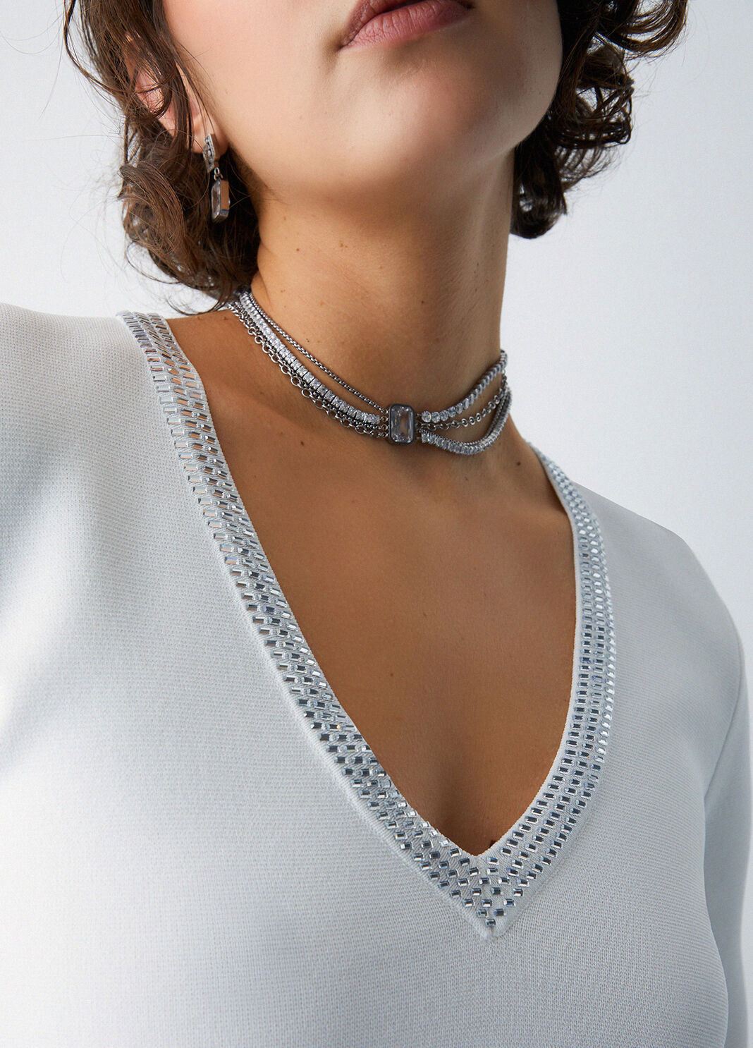 Knit t-shirt with gemstones white wool Liu Jo - large image number 4