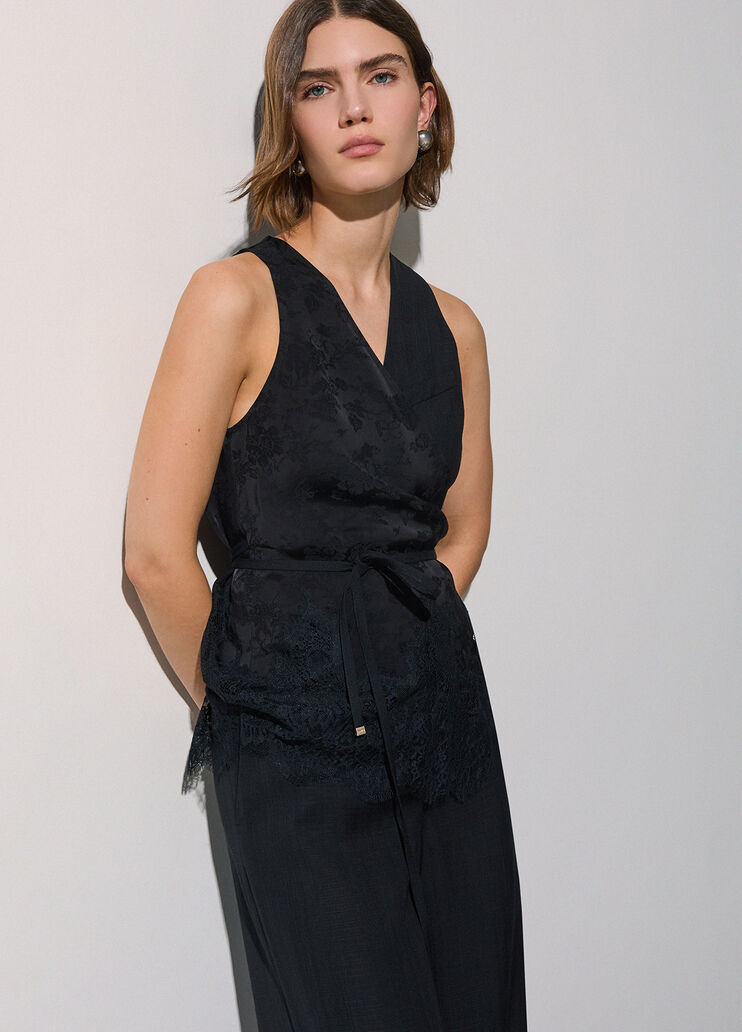 Jacquard top with lace details black Liu Jo - medium