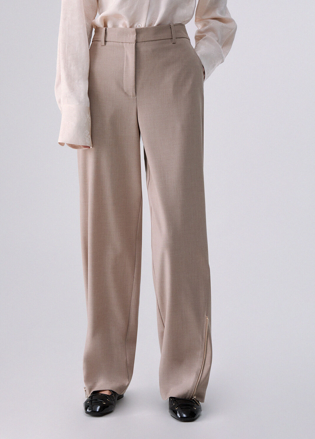 Pantaloni m&eacute;lange con zip beige Liu Jo - large image number 0