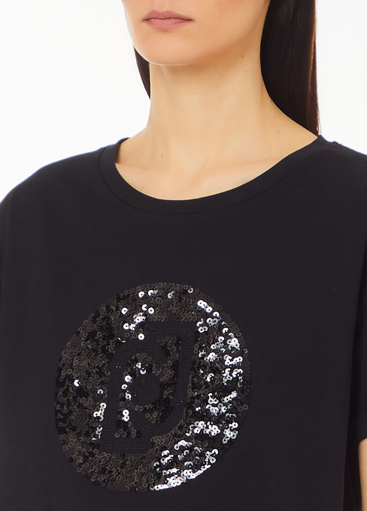 T-Shirt mit Logo und Pailletten schwarz Liu Jo - large image number 2 T-Shirt mit Logo und Pailletten schwarz Liu Jo - large image number 2