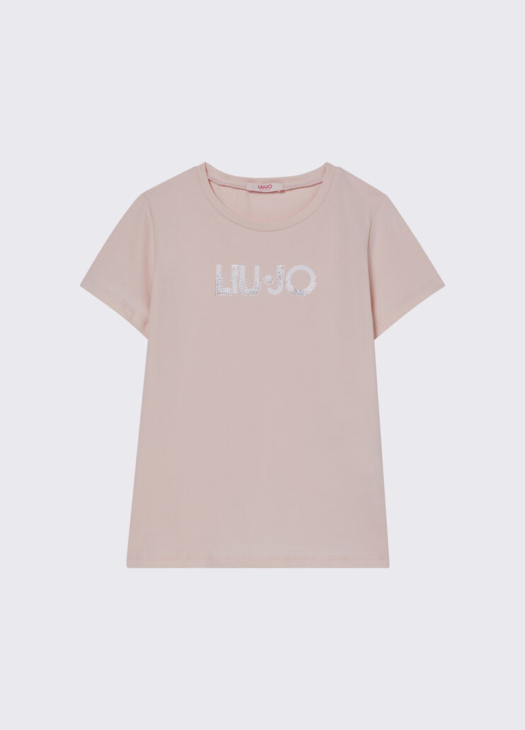 T-shirt with logo and gemstones peach pink Liu Jo - medium