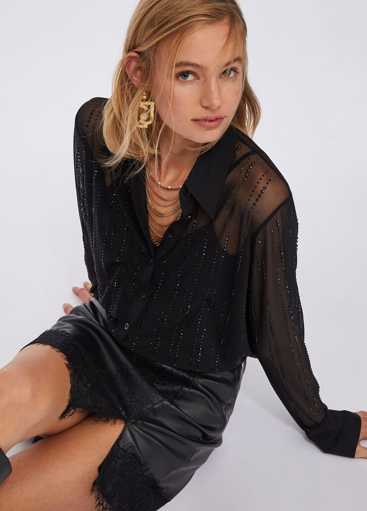 Tulle shirt with gemstones black Liu Jo - medium Tulle shirt with gemstones black Liu Jo - medium