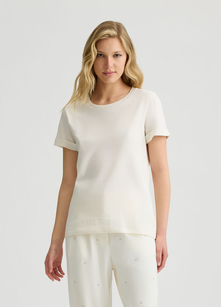 Cotton T-shirt with rhinestones white/gemstones Liu Jo - medium Cotton T-shirt with rhinestones white/gemstones Liu Jo - medium