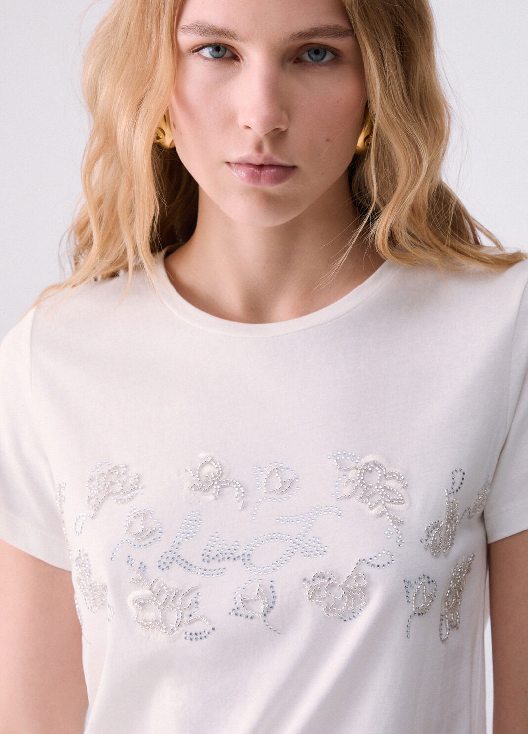 Camiseta con strass blanco/ramaje Liu Jo - large image number 4