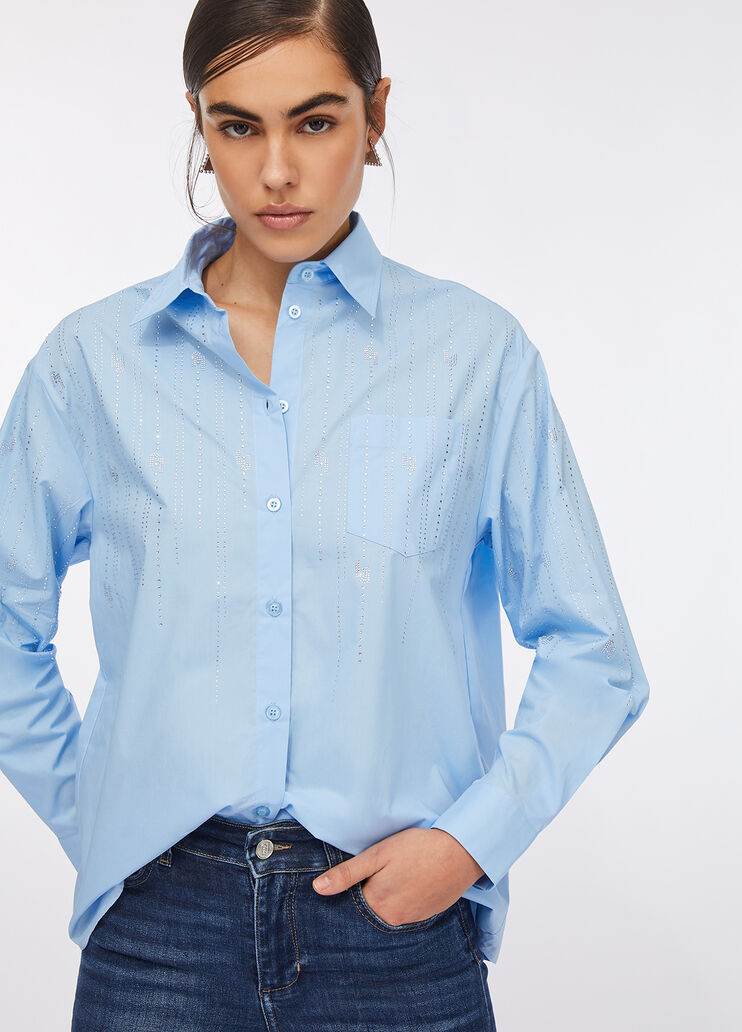 Chemise en coton avec strass bleu clair Liu Jo - large image number 4