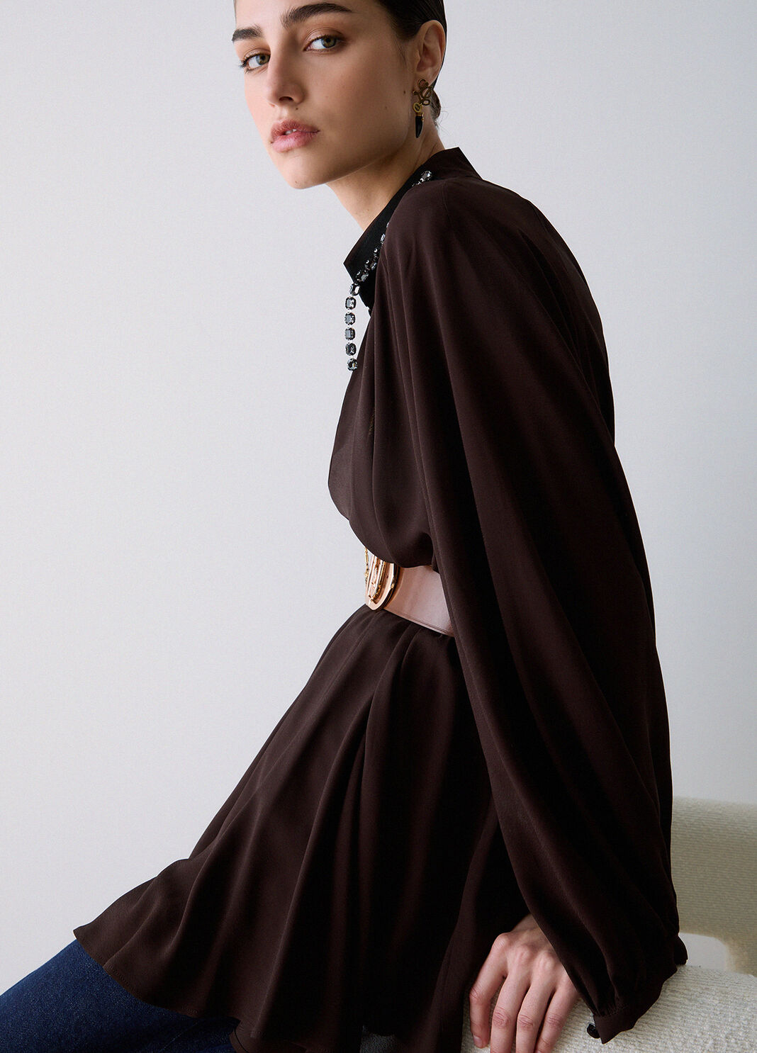 Short dress in georgette mocha Liu Jo - large image number 3