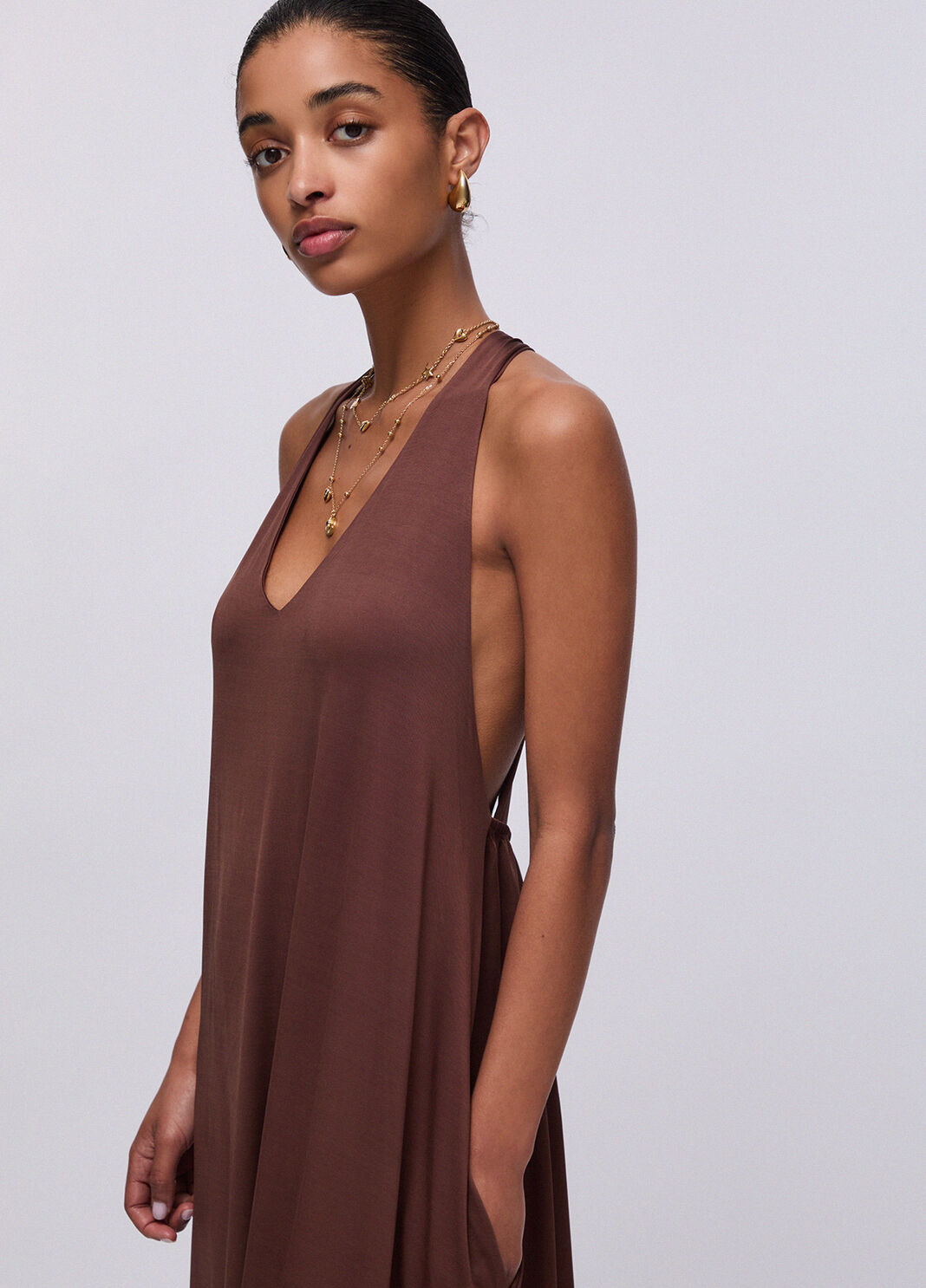 Langes Kleid aus gl&auml;nzendem Jersey Erde Liu Jo - large image number 4