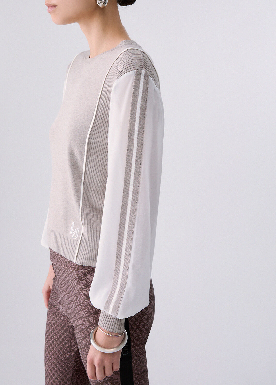 Pull avec Insert en Georgette beige Liu Jo - large image number 4