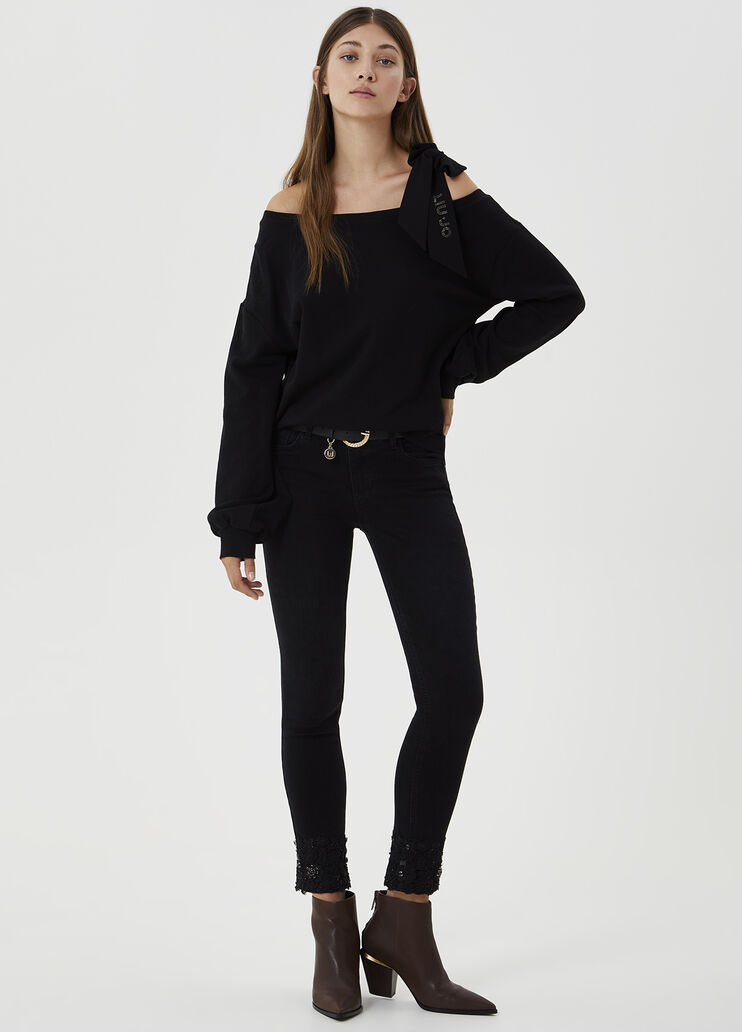 Sweatshirt with bow on the shoulder Black Liu Jo - large image number 3